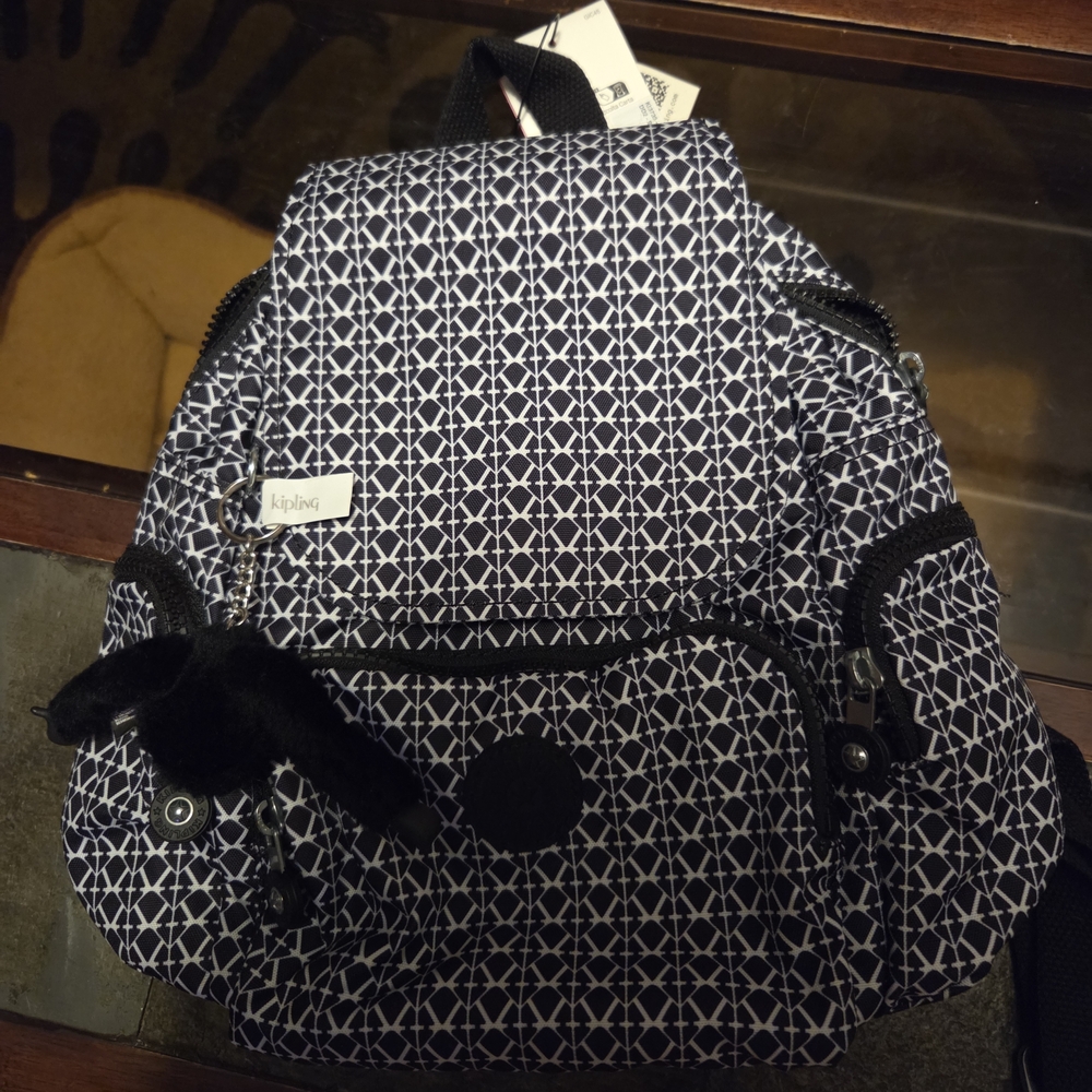 Kipling Black and White Backpack